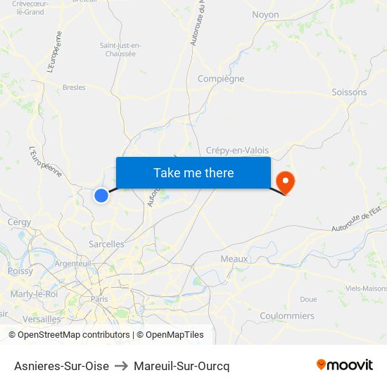 Asnieres-Sur-Oise to Mareuil-Sur-Ourcq map