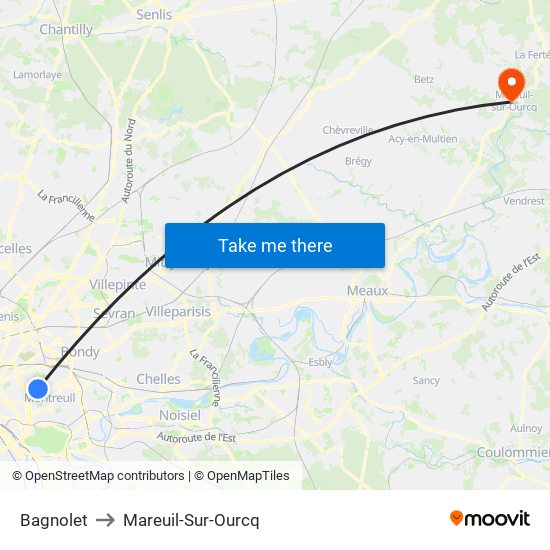 Bagnolet to Mareuil-Sur-Ourcq map