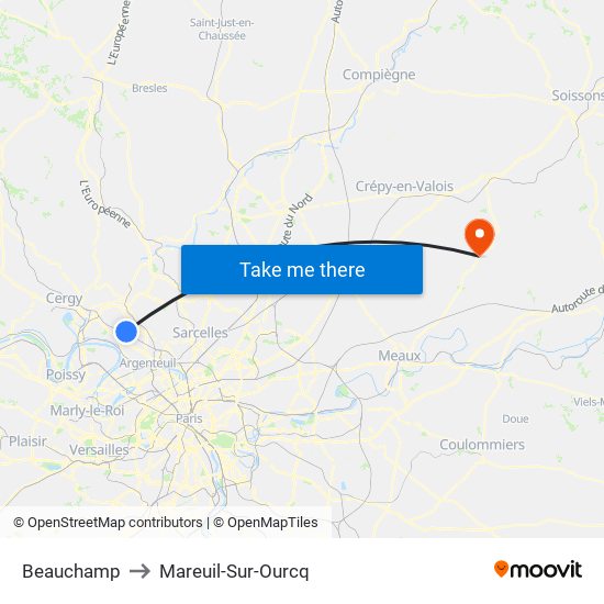 Beauchamp to Mareuil-Sur-Ourcq map