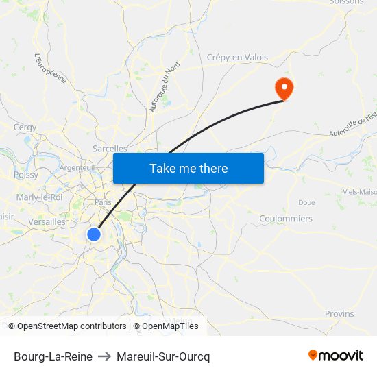 Bourg-La-Reine to Mareuil-Sur-Ourcq map