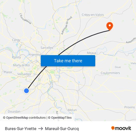 Bures-Sur-Yvette to Mareuil-Sur-Ourcq map