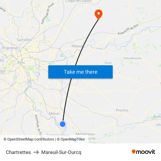 Chartrettes to Mareuil-Sur-Ourcq map