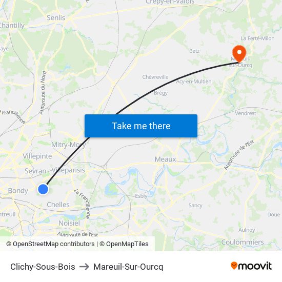 Clichy-Sous-Bois to Mareuil-Sur-Ourcq map