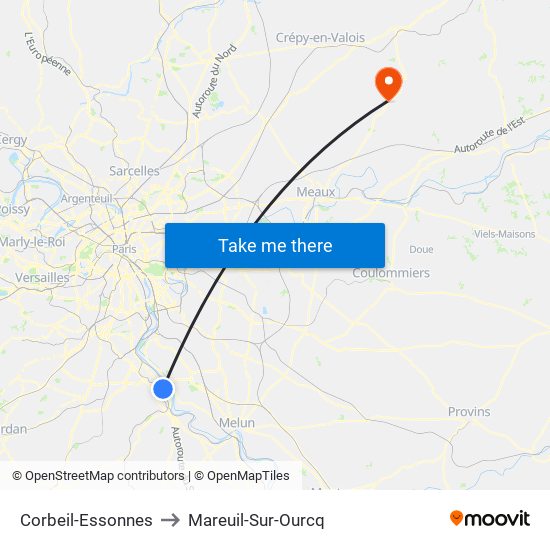 Corbeil-Essonnes to Mareuil-Sur-Ourcq map