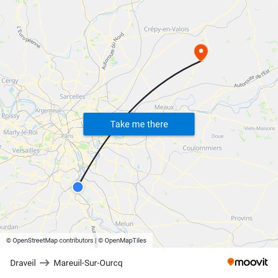 Draveil to Mareuil-Sur-Ourcq map