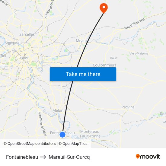 Fontainebleau to Mareuil-Sur-Ourcq map