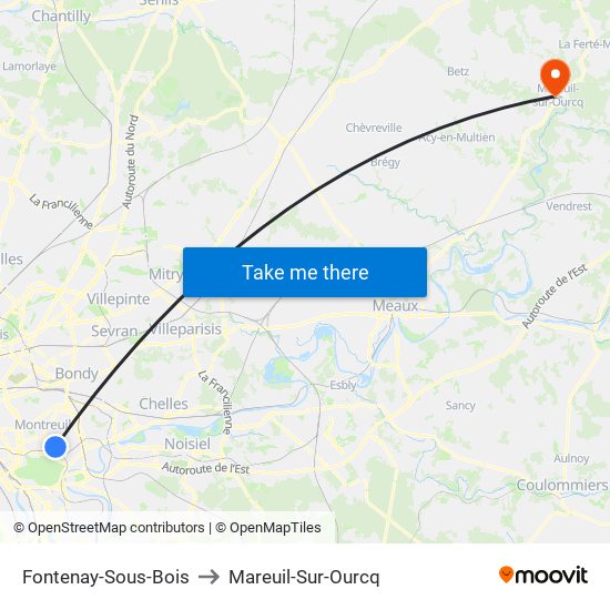 Fontenay-Sous-Bois to Mareuil-Sur-Ourcq map