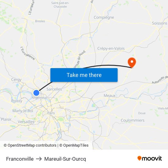 Franconville to Mareuil-Sur-Ourcq map