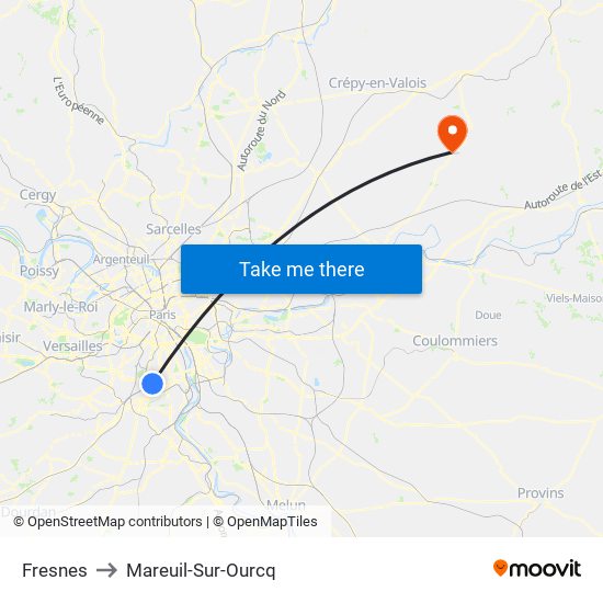 Fresnes to Mareuil-Sur-Ourcq map