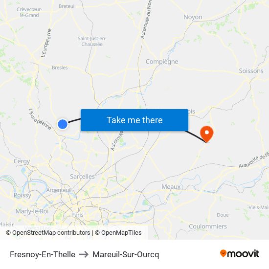 Fresnoy-En-Thelle to Mareuil-Sur-Ourcq map