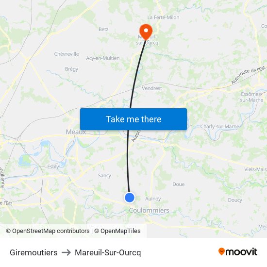 Giremoutiers to Mareuil-Sur-Ourcq map