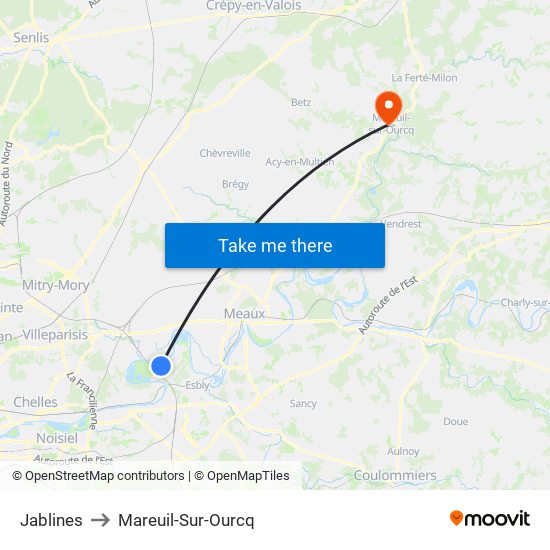 Jablines to Mareuil-Sur-Ourcq map