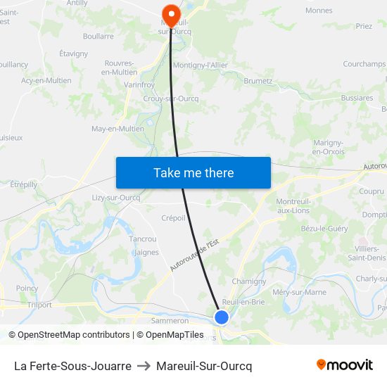 La Ferte-Sous-Jouarre to Mareuil-Sur-Ourcq map