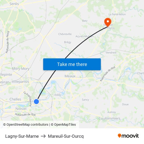 Lagny-Sur-Marne to Mareuil-Sur-Ourcq map