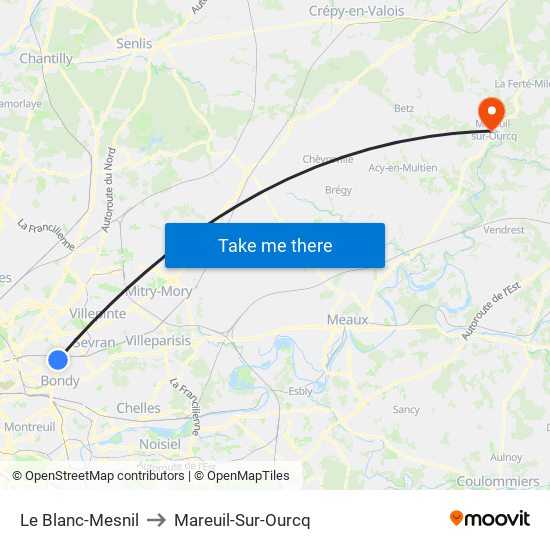 Le Blanc-Mesnil to Mareuil-Sur-Ourcq map