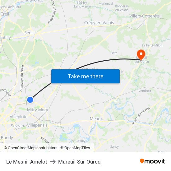 Le Mesnil-Amelot to Mareuil-Sur-Ourcq map