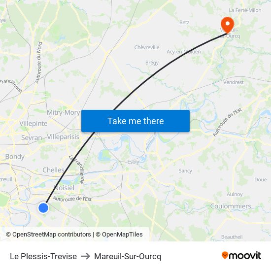 Le Plessis-Trevise to Mareuil-Sur-Ourcq map