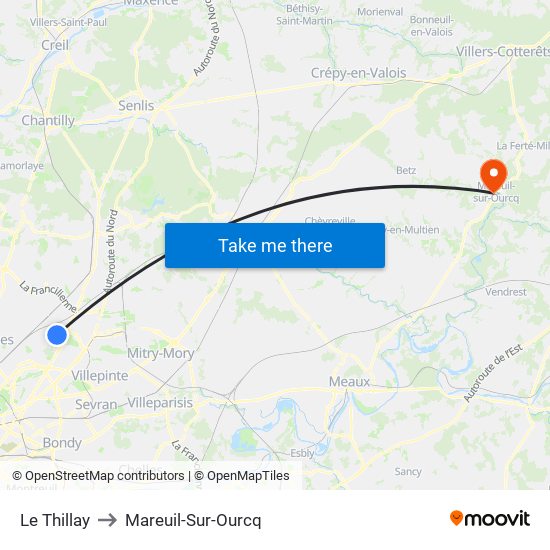 Le Thillay to Mareuil-Sur-Ourcq map