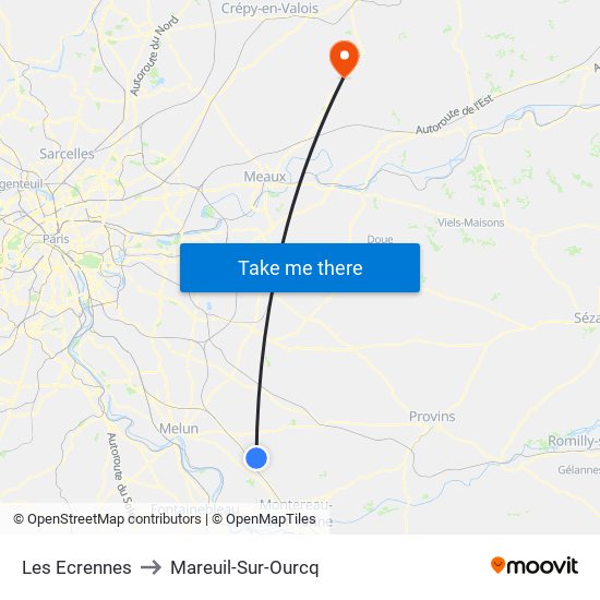 Les Ecrennes to Mareuil-Sur-Ourcq map