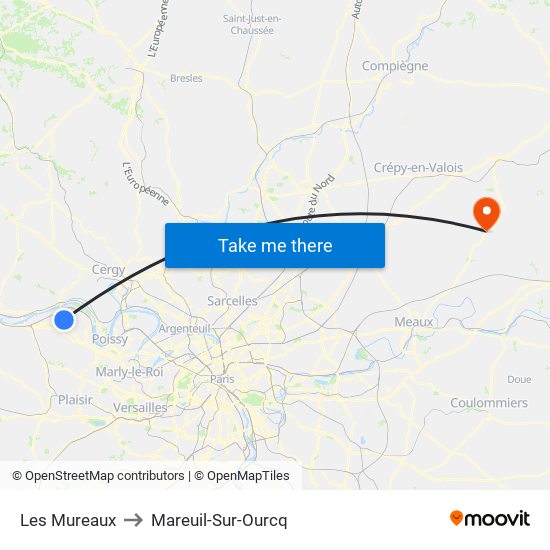 Les Mureaux to Mareuil-Sur-Ourcq map