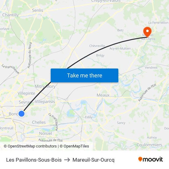 Les Pavillons-Sous-Bois to Mareuil-Sur-Ourcq map