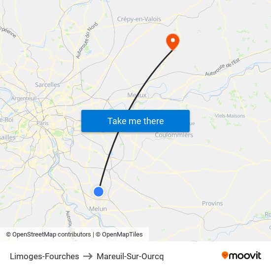 Limoges-Fourches to Mareuil-Sur-Ourcq map