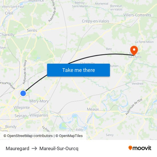 Mauregard to Mareuil-Sur-Ourcq map