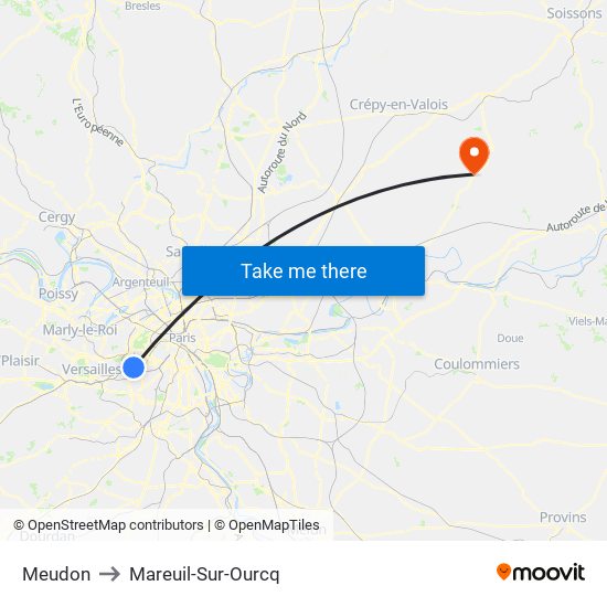 Meudon to Mareuil-Sur-Ourcq map