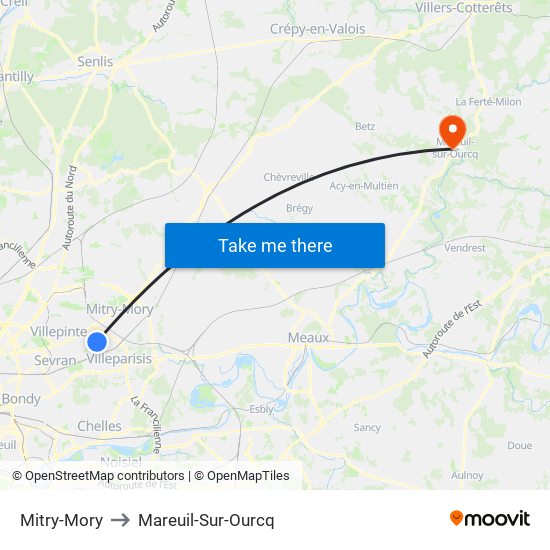 Mitry-Mory to Mareuil-Sur-Ourcq map