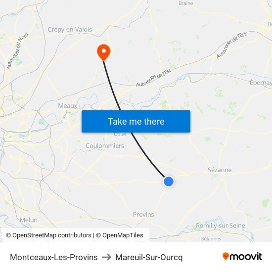 Montceaux-Les-Provins to Mareuil-Sur-Ourcq map