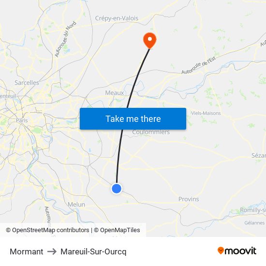 Mormant to Mareuil-Sur-Ourcq map