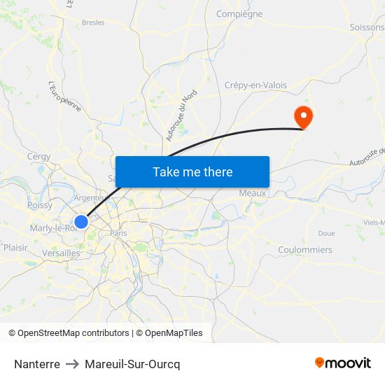 Nanterre to Mareuil-Sur-Ourcq map