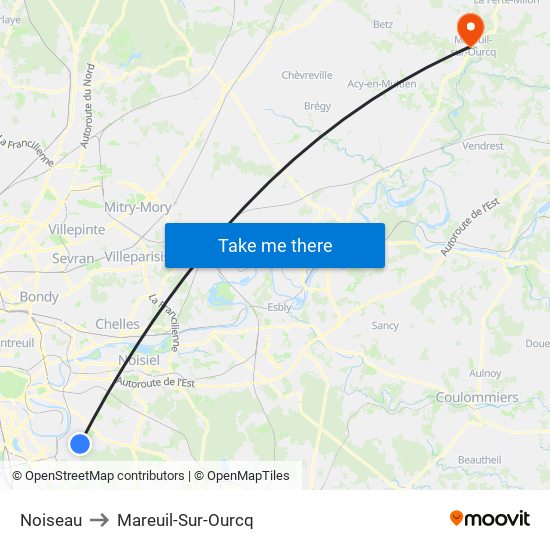 Noiseau to Mareuil-Sur-Ourcq map