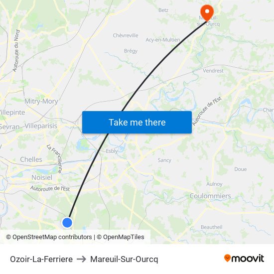 Ozoir-La-Ferriere to Mareuil-Sur-Ourcq map