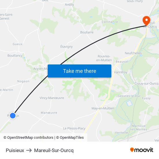 Puisieux to Mareuil-Sur-Ourcq map