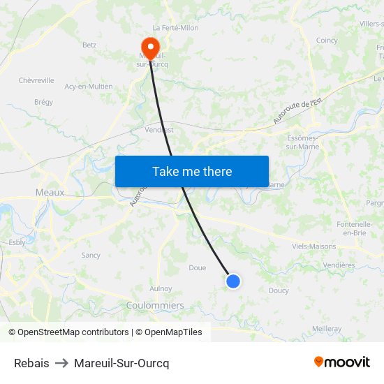 Rebais to Mareuil-Sur-Ourcq map