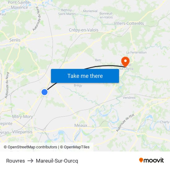 Rouvres to Mareuil-Sur-Ourcq map
