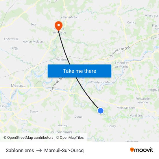 Sablonnieres to Mareuil-Sur-Ourcq map