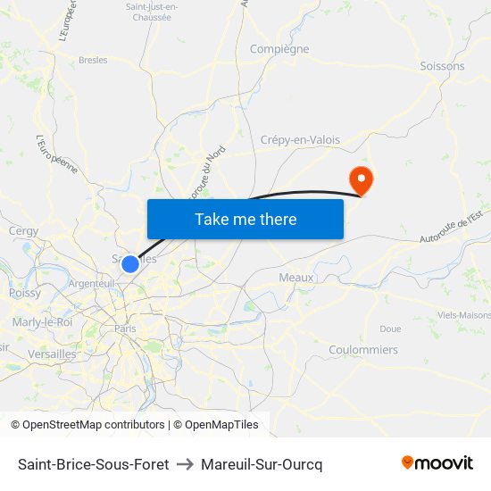 Saint-Brice-Sous-Foret to Mareuil-Sur-Ourcq map