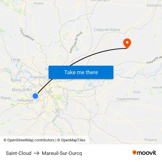 Saint-Cloud to Mareuil-Sur-Ourcq map