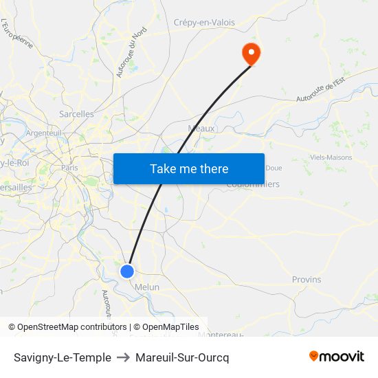 Savigny-Le-Temple to Mareuil-Sur-Ourcq map