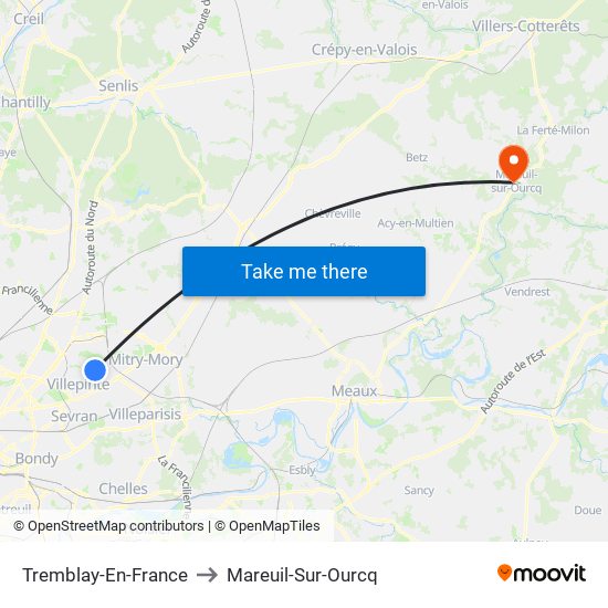 Tremblay-En-France to Mareuil-Sur-Ourcq map