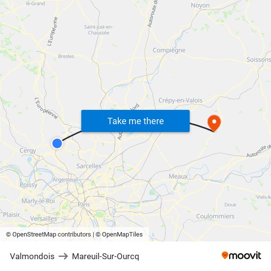 Valmondois to Mareuil-Sur-Ourcq map
