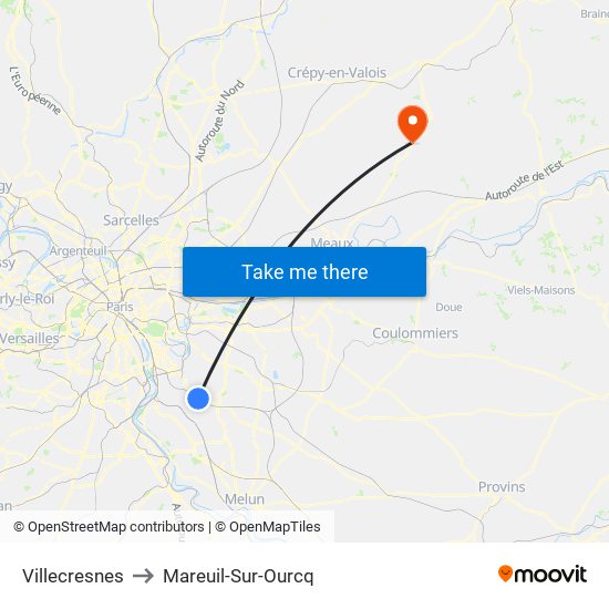 Villecresnes to Mareuil-Sur-Ourcq map