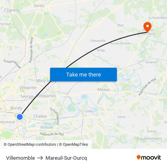 Villemomble to Mareuil-Sur-Ourcq map