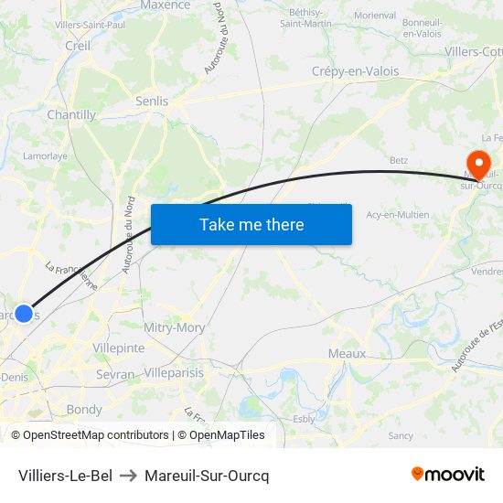 Villiers-Le-Bel to Mareuil-Sur-Ourcq map
