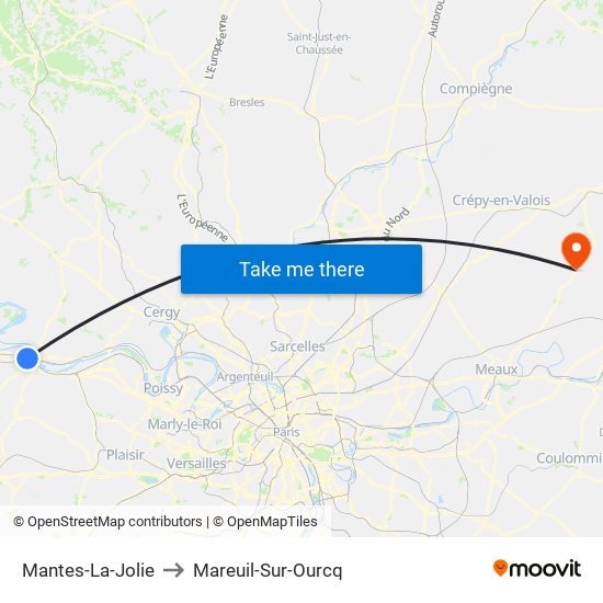 Mantes-La-Jolie to Mareuil-Sur-Ourcq map