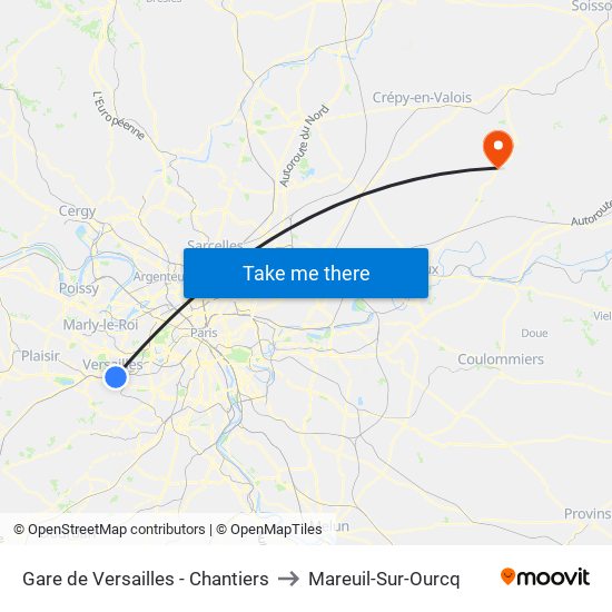 Gare de Versailles - Chantiers to Mareuil-Sur-Ourcq map