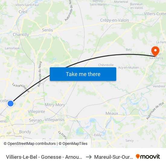 Villiers-Le-Bel - Gonesse - Arnouville to Mareuil-Sur-Ourcq map