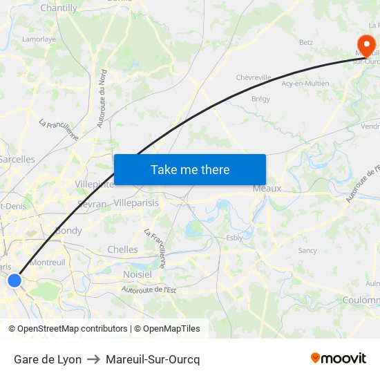 Gare de Lyon to Mareuil-Sur-Ourcq map